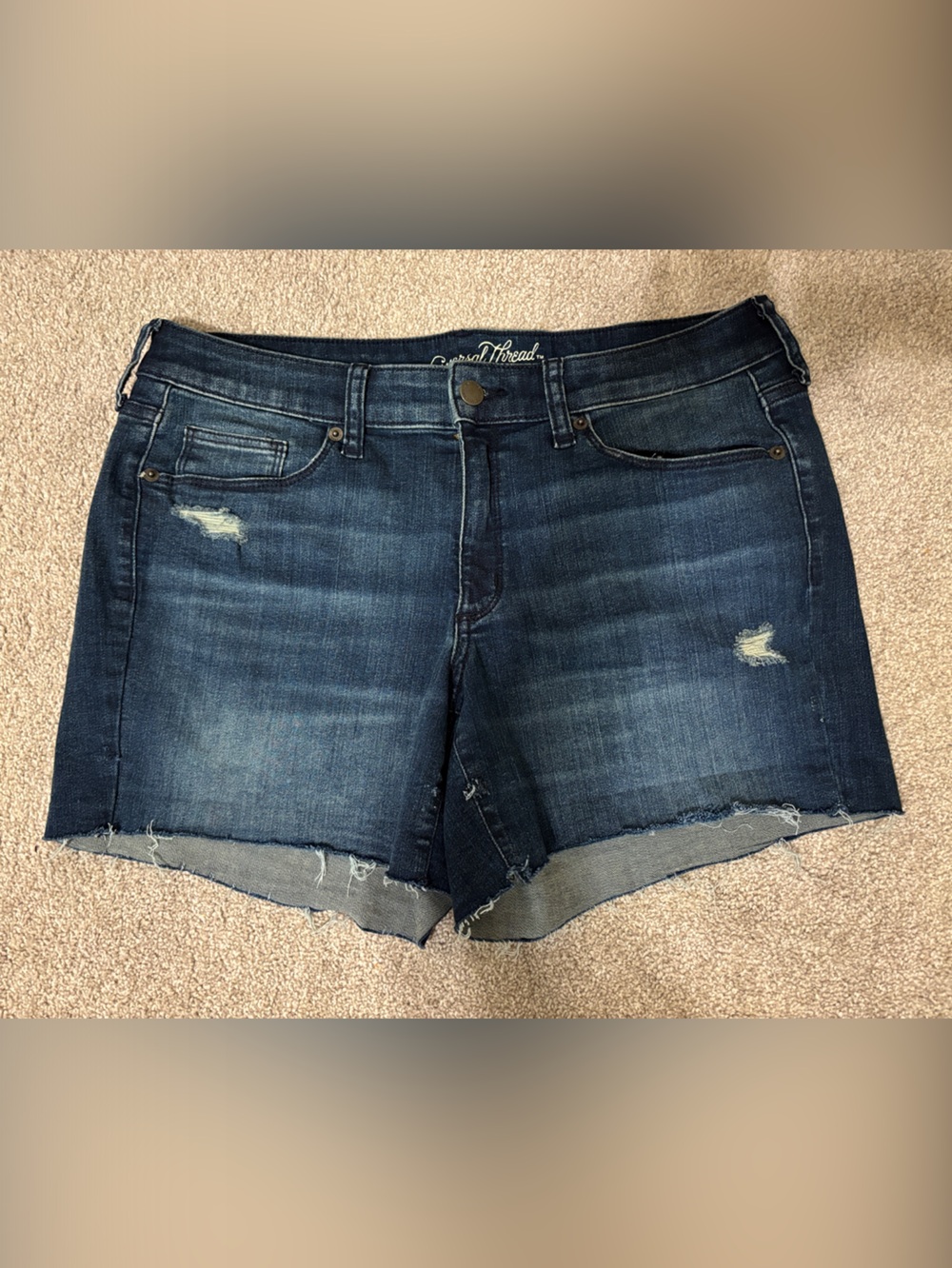Vintage Thread Dark Blue Distressed Denim Cutoff Shorts